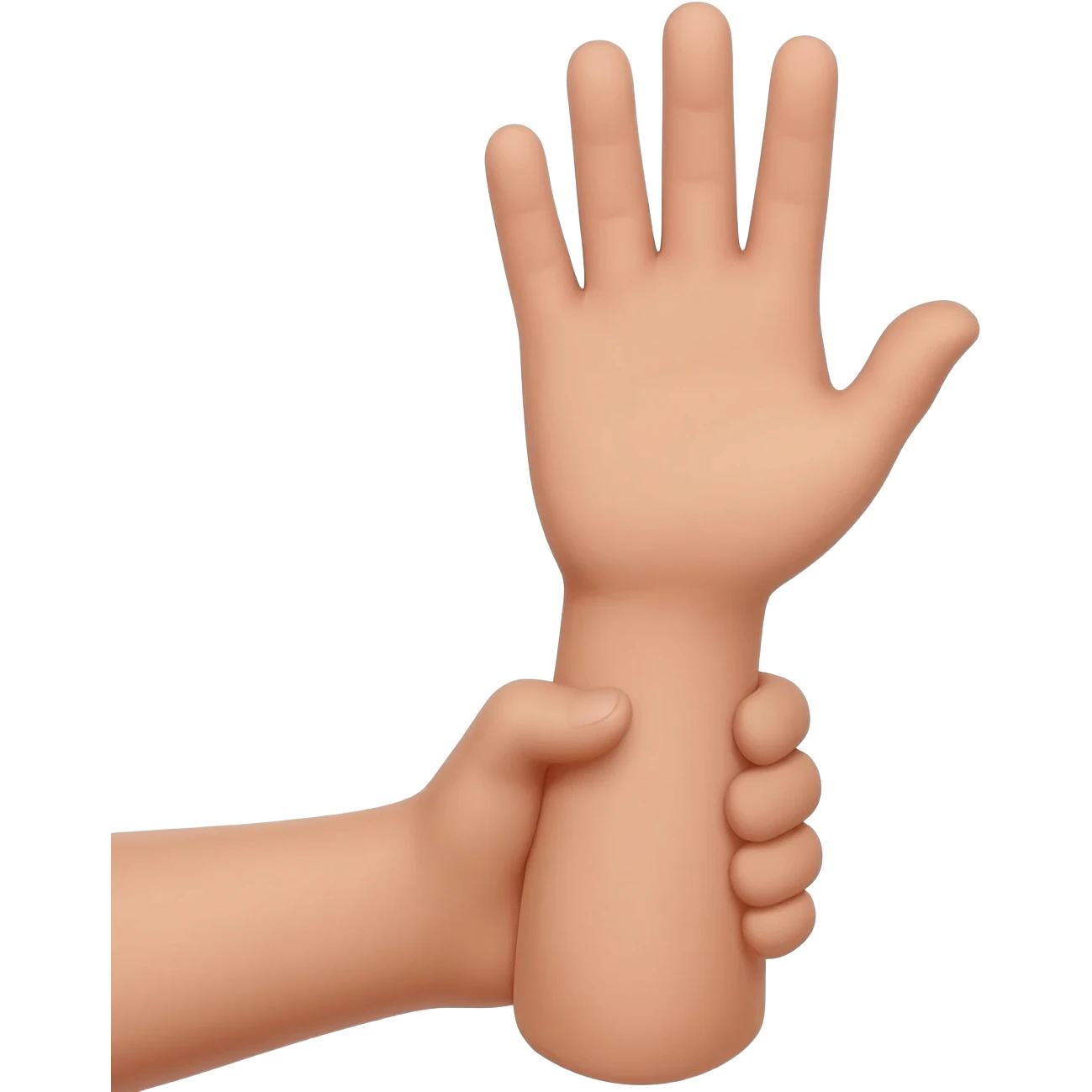 Hand up ✋ wrist hold by other man in up . But looking as real skin and real hand and stand position emoji
