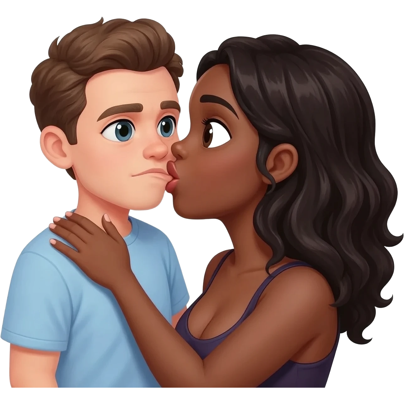 Big boobs black woman kiss White man emoji