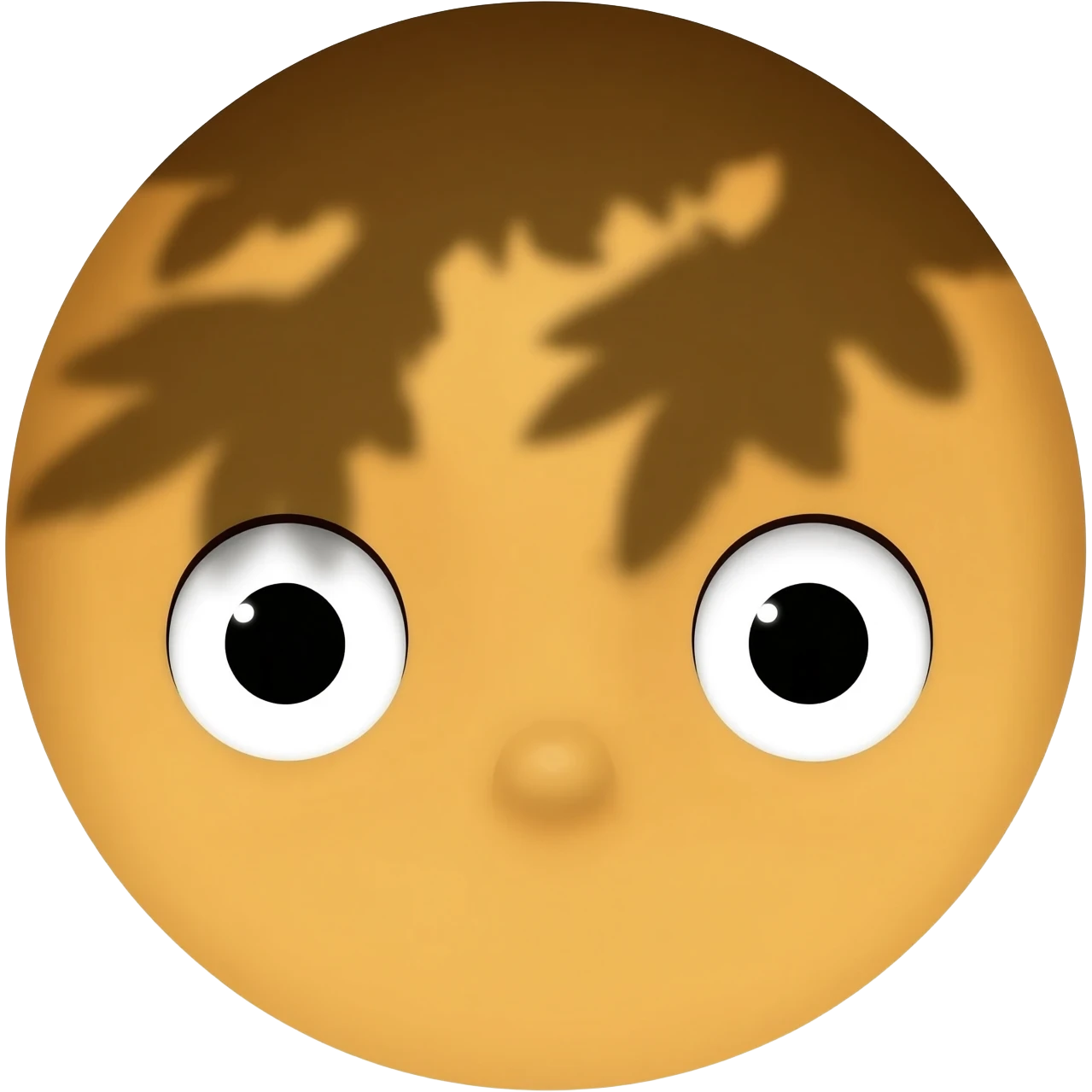 Yellow emoji face with Innocent eyes stand behind a big tree and poking head out can only see eyes and forehead emoji