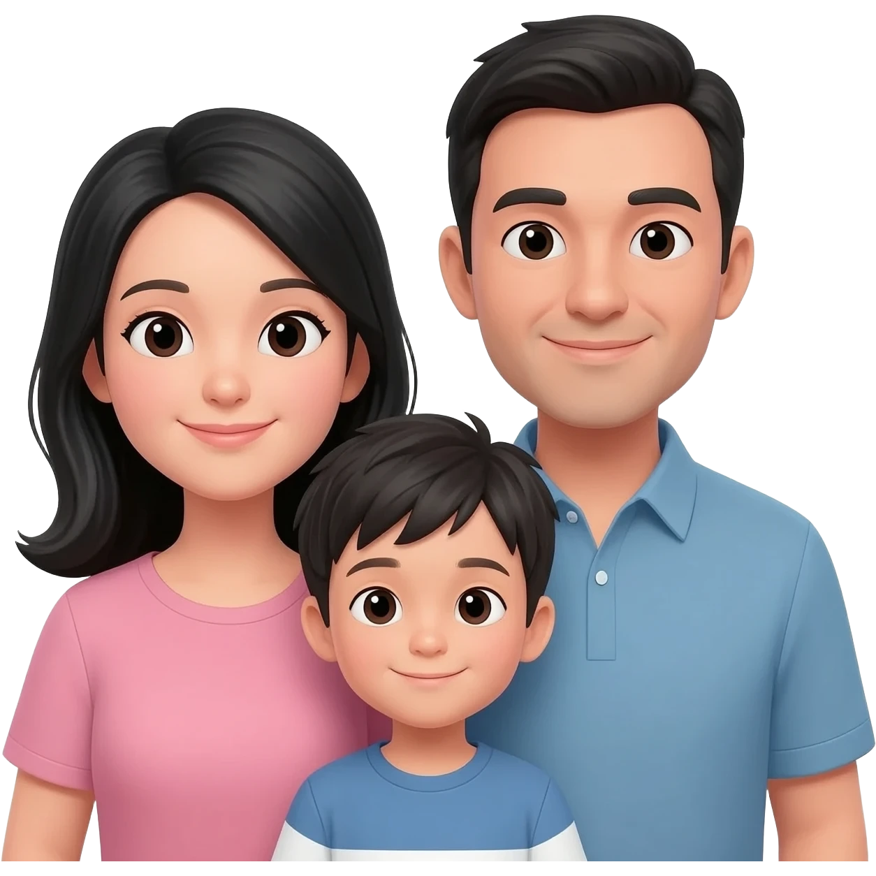 Mãe com cabelo preto pai e menino emoji