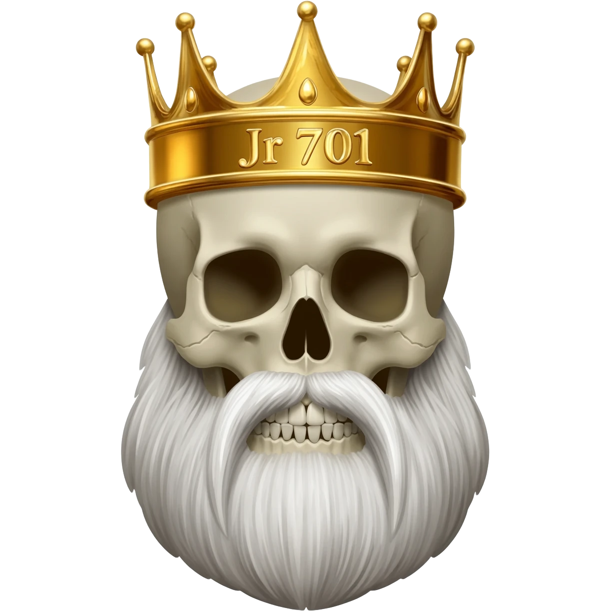 crea una calavera con una corona y barba. en la  corona que diga: Jr 701 emoji