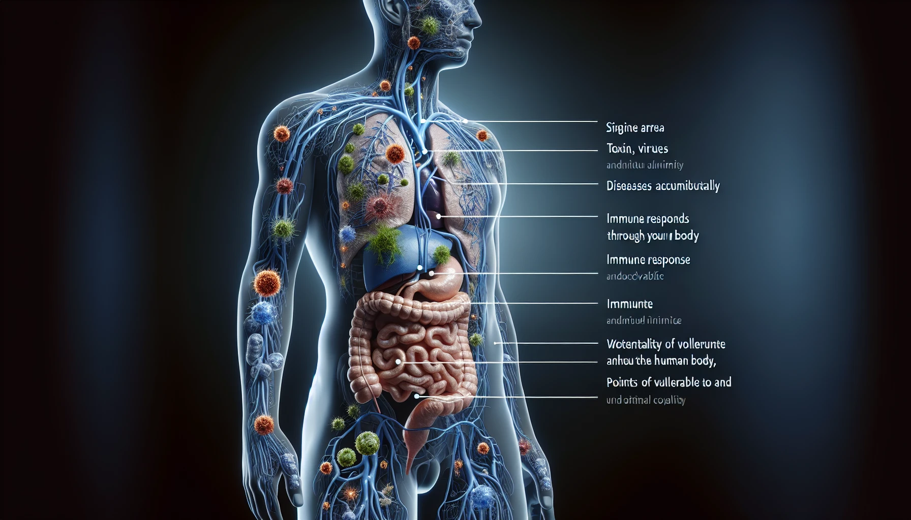 corpo umano anatomico che accumula tossine e virus e malattie nel corpo , iperrealistico 4k emoji