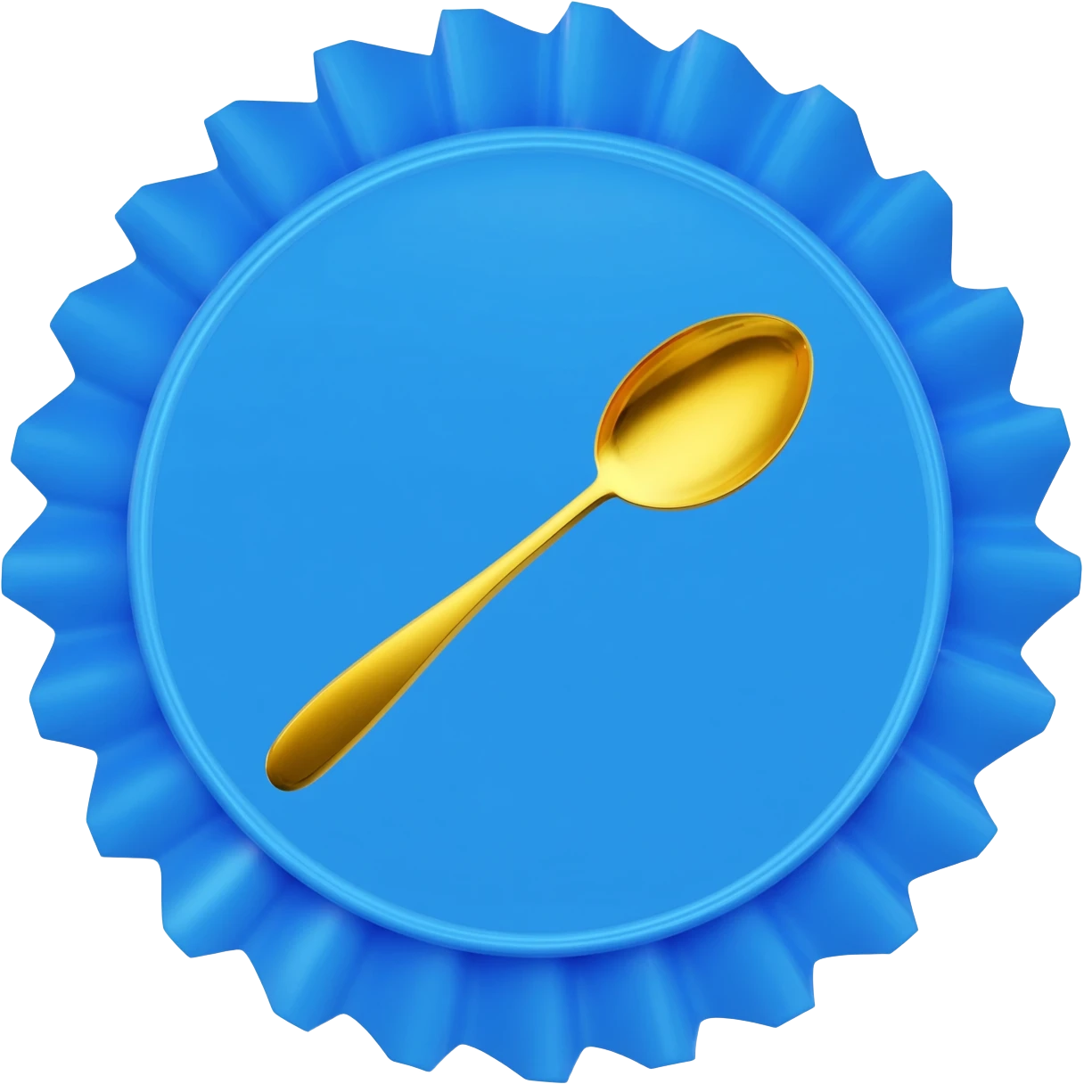 Blue verification badge with ribbons, gold spoon centered on badge emoji