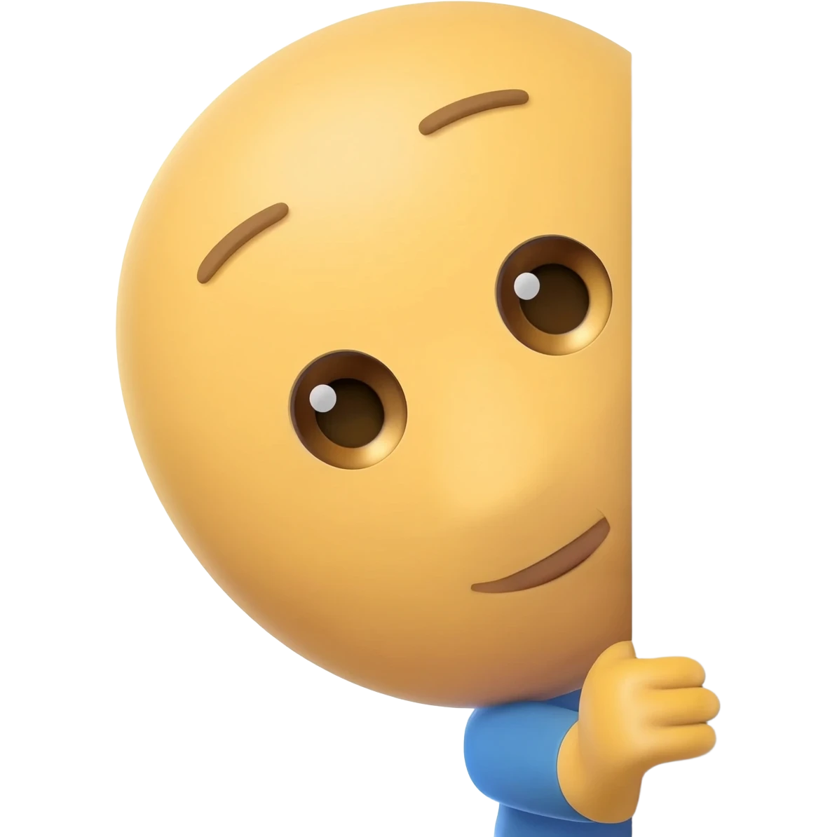 Yellow emoji face sneakily peeking from behind wall looking innocent emoji