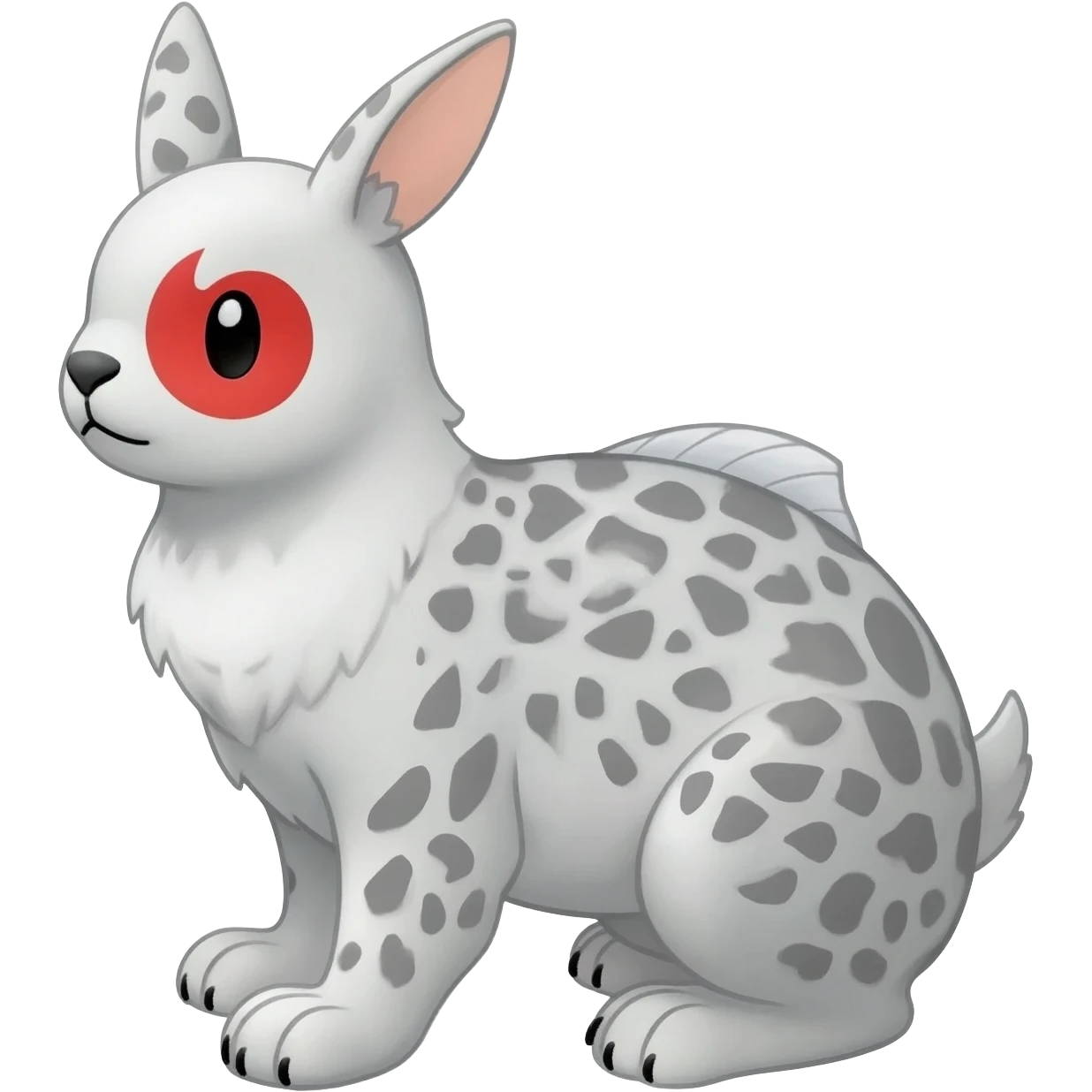 Rock Ptarmigan-Snow-Leopard-Snowshoe-Hare-Koi-Fish-Pokémon-Fakémon-Animal-hybrid, full body, with red marking over eye emoji