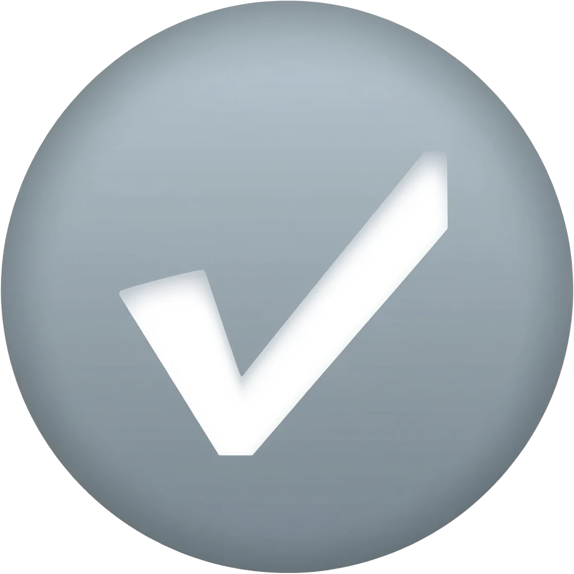 Light grey circle with white check with a straight checkmark whole circle a solid light grey with no shadow emoji