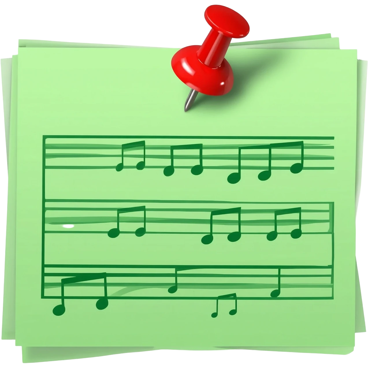 Hoja de nota verde foforecente con tachuela de color roja emoji