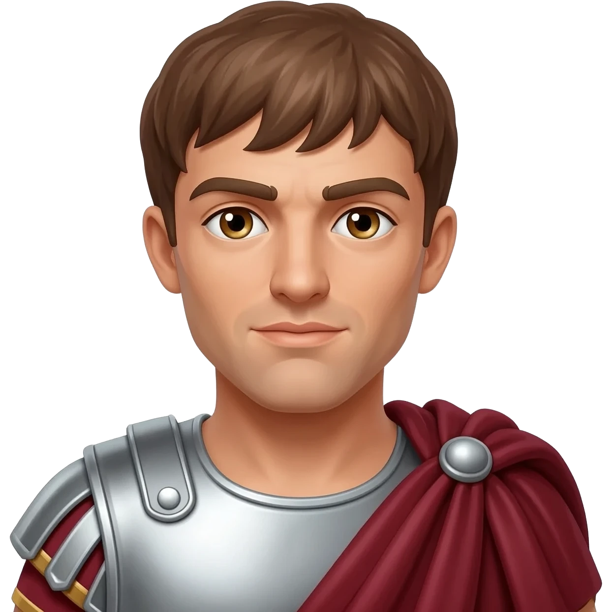 Mark Antony from Rome Mythology with hazel eyes, brown hair, white metallic tunic, dark red metallic cloak emoji