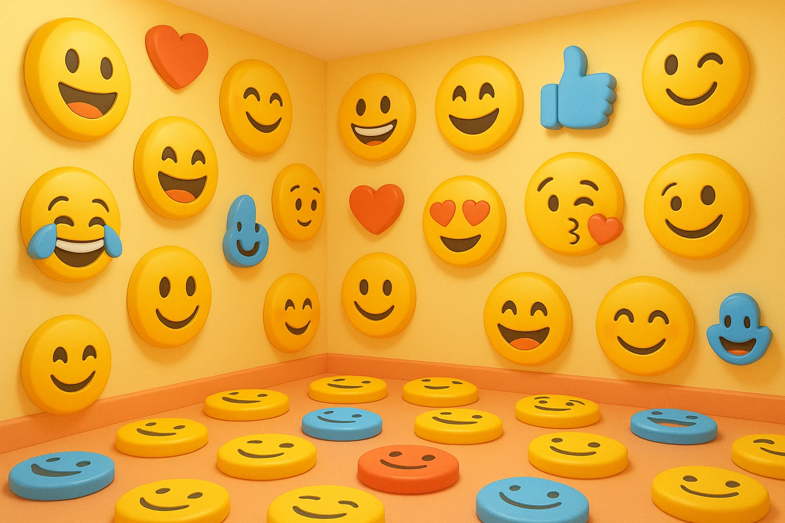 create an empty 3d cartoony room, make it emoji emoji