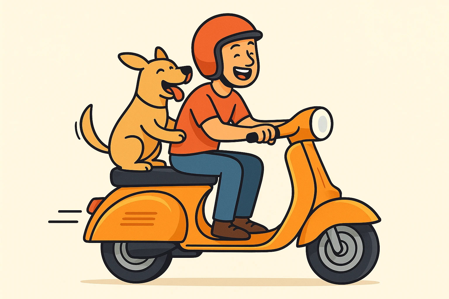 vector art of a man and his pet dog riding a vespa, for website design  emoji