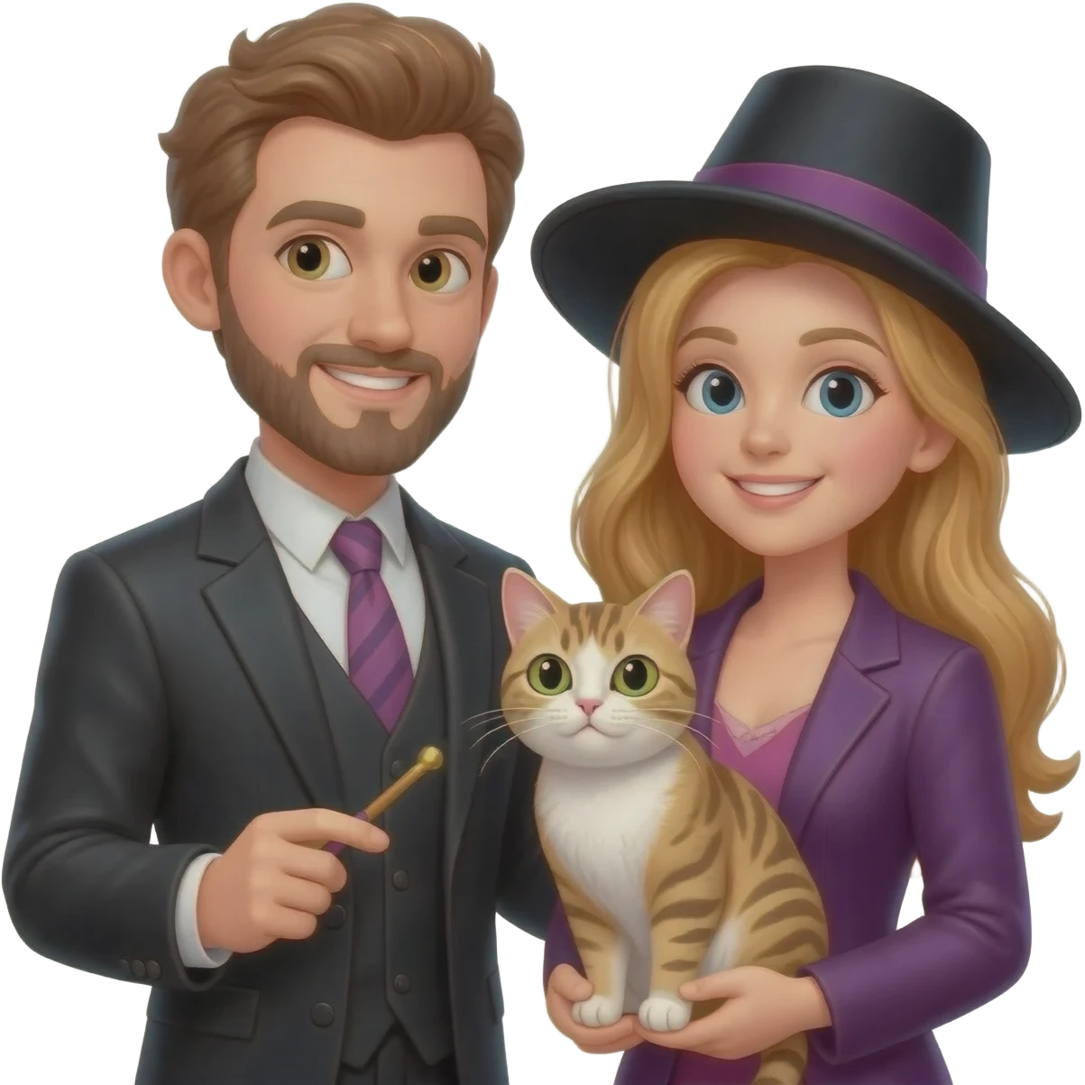 magician couple and their pet cat emoji