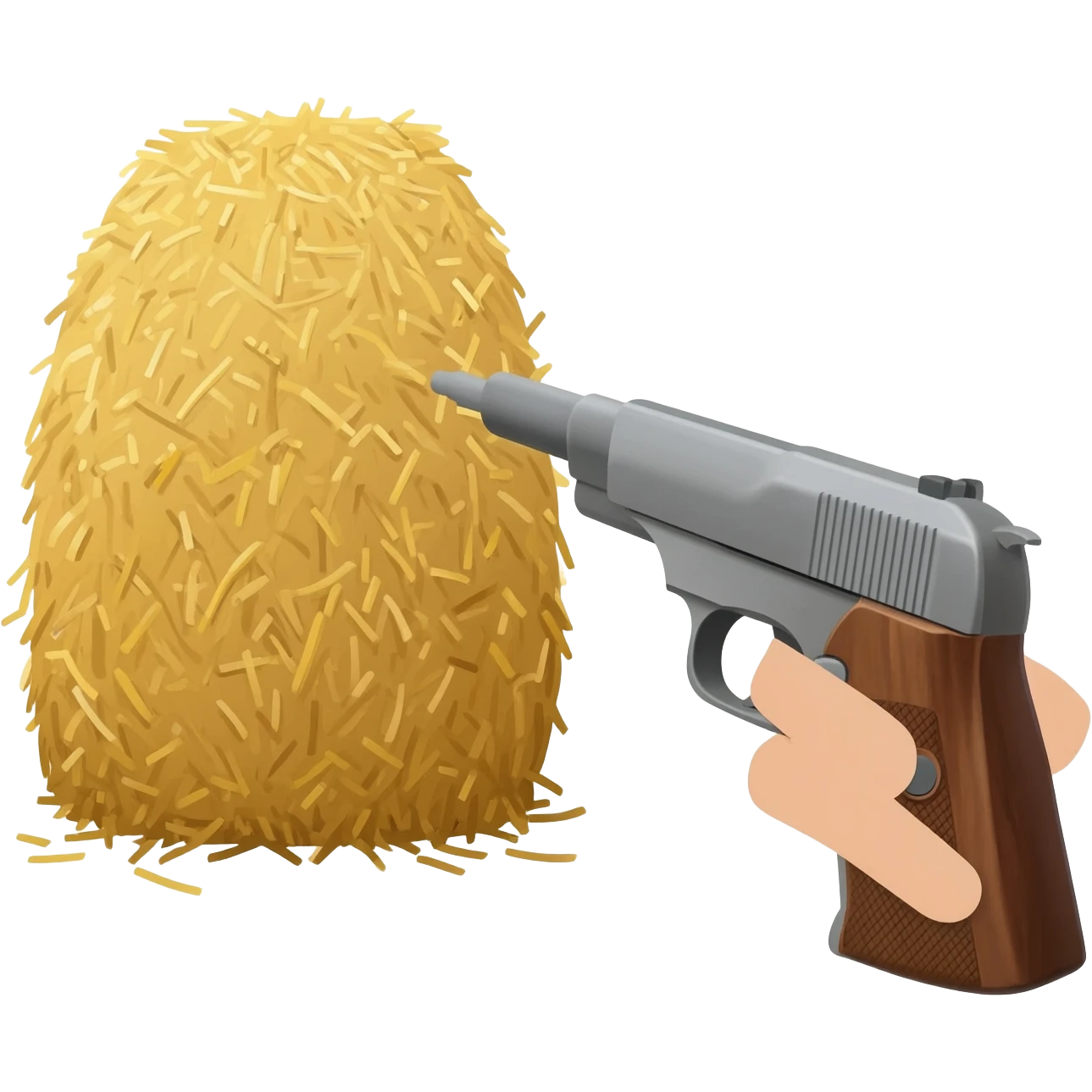 Emojis with a gun pointing at a hay bail emoji