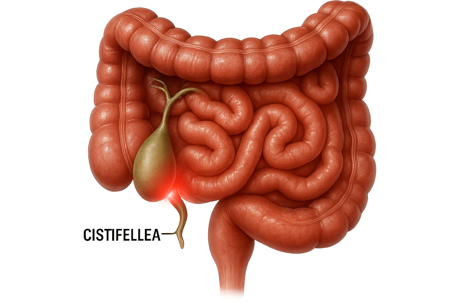 CISTIFELLEA E INTESTINO SONO COLLEGATI NEL DOLORE, iperrealistico 4k emoji