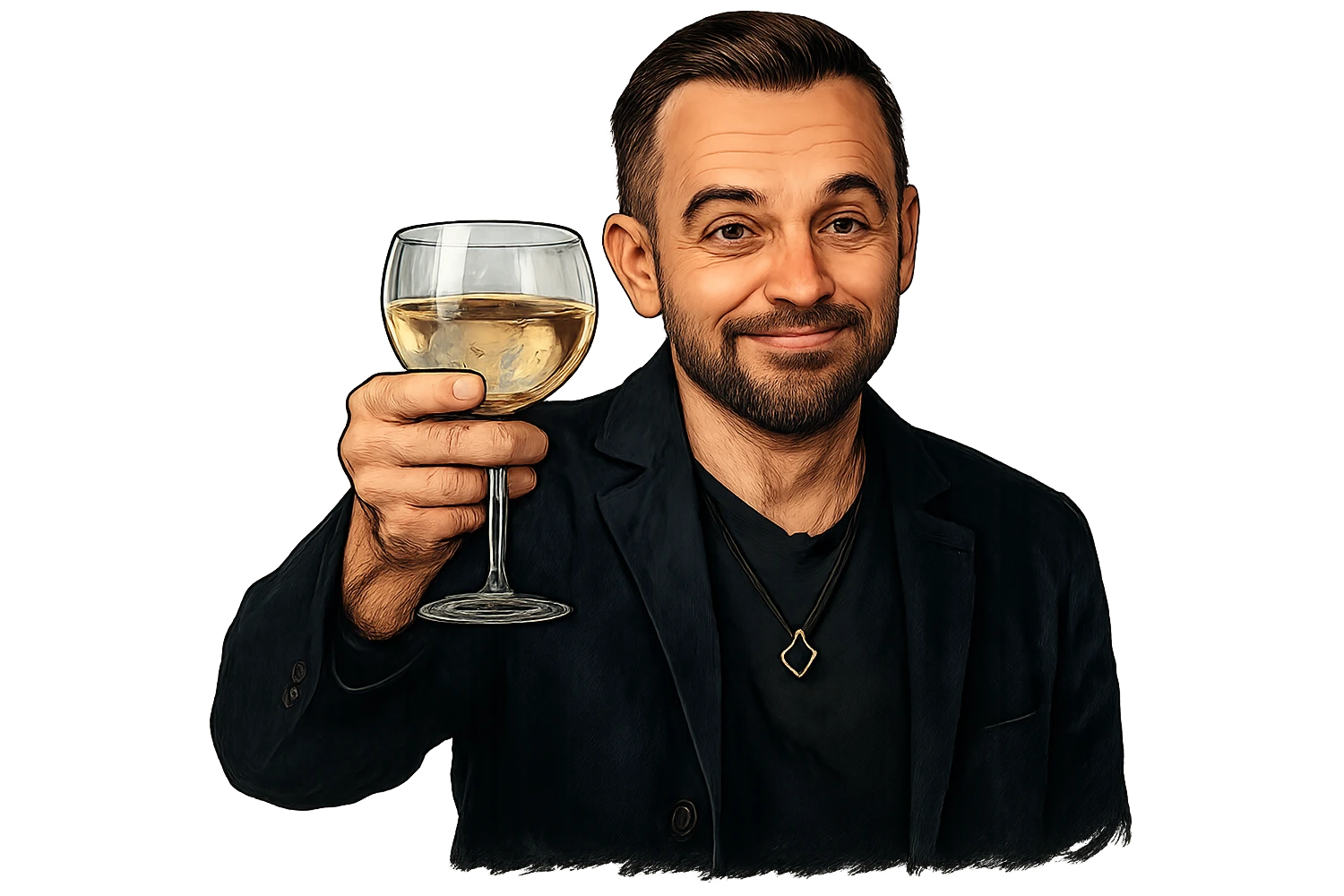 Герой на фотографии в позе и выражением лица из знаменитого мема с Ди Каприо из Великого Гэтсби, слегка рисованный, но при этом реалистичный объемный стиль, прозрачный фон emoji