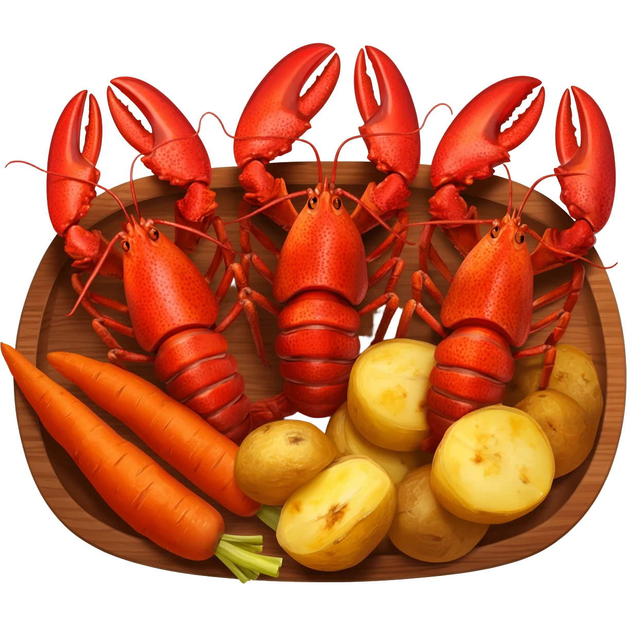 Three lobsters with potatos and carrots baked emoji