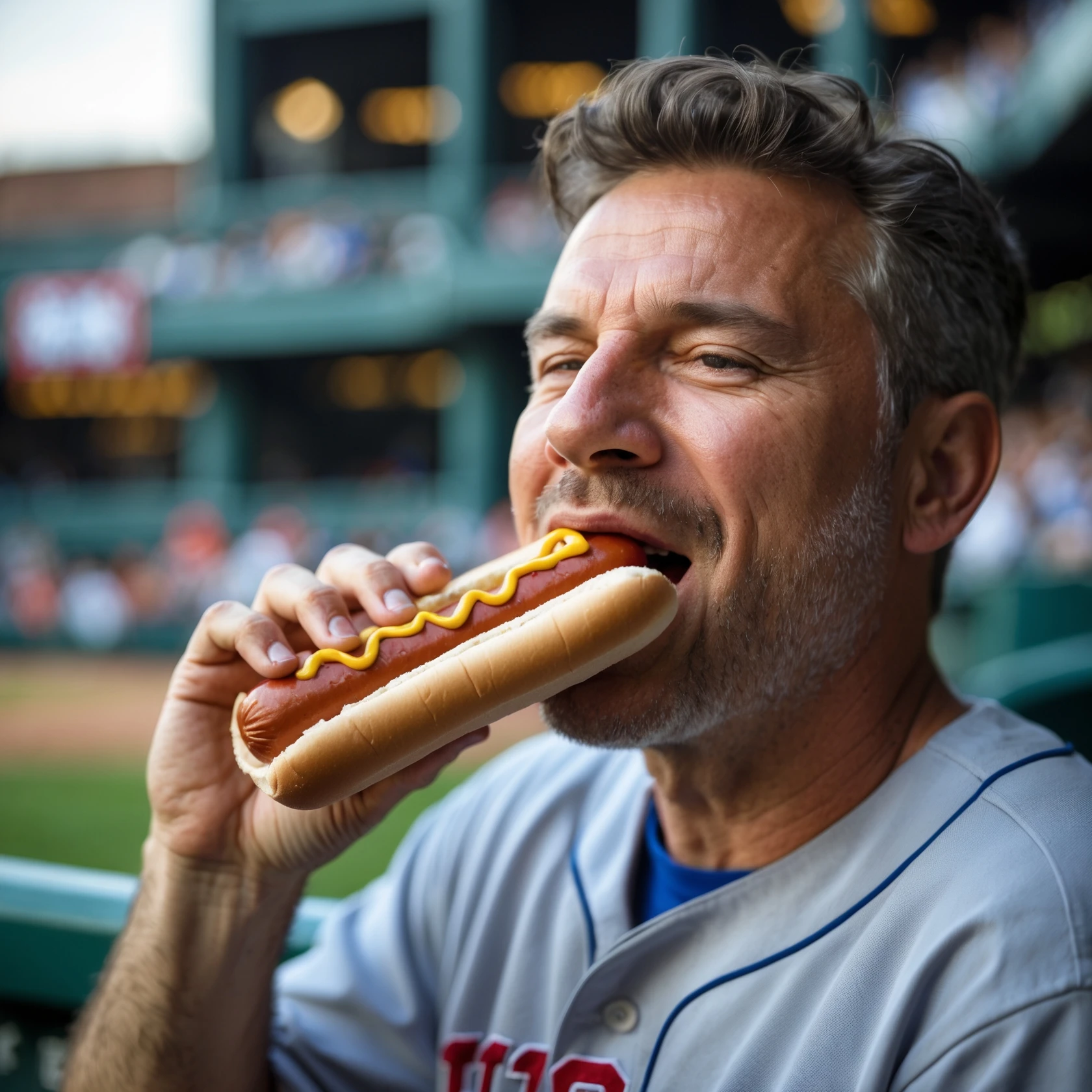 man eating a hot dog at a baseball game emoji