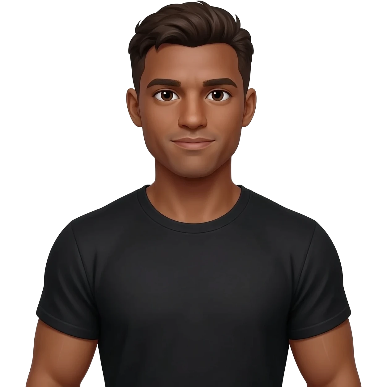 Fit muscular man with t shirt and brown skin emoji