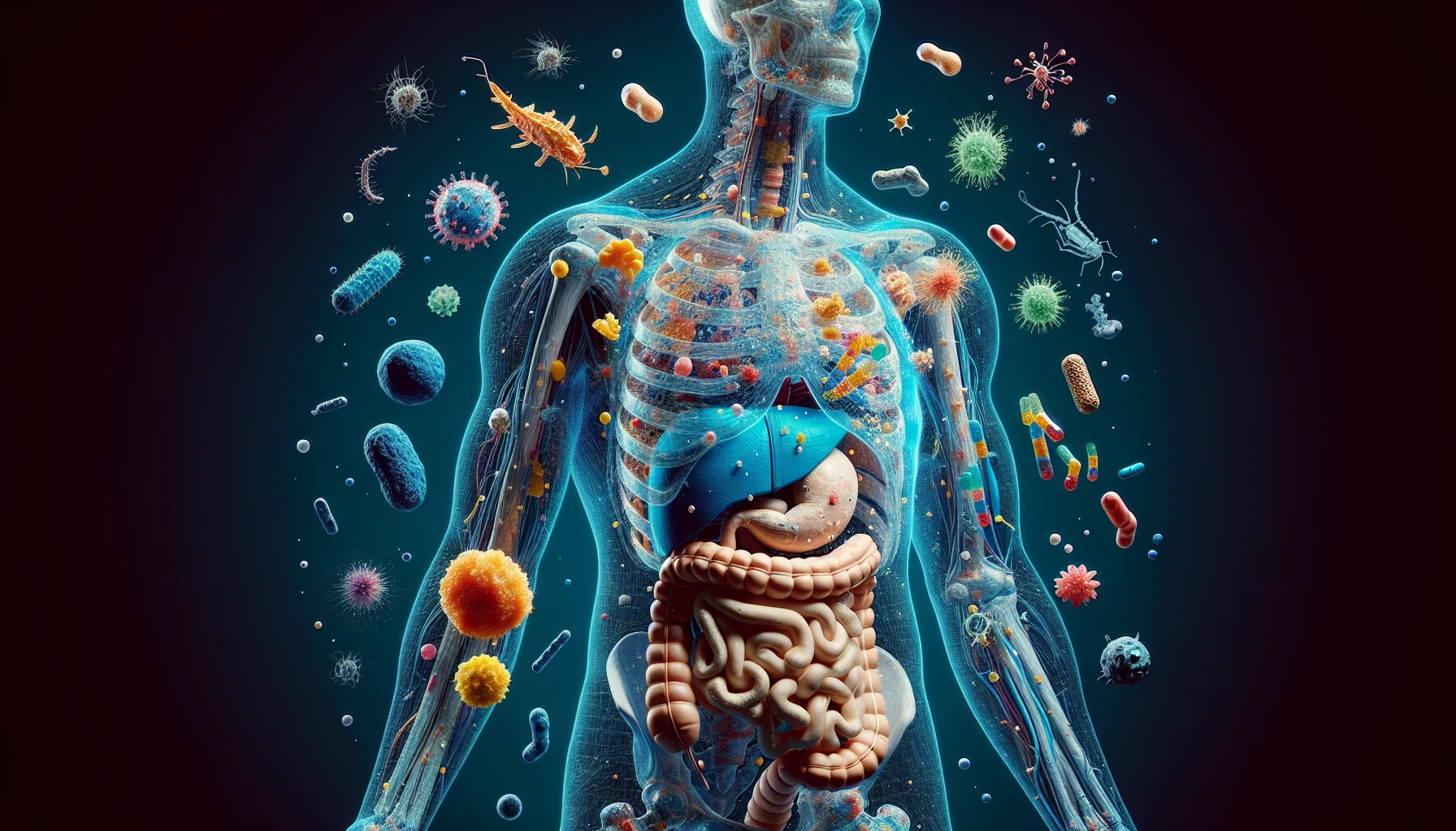 corpo umano anatomico che accumula tossine e virus e malattie nel corpo , iperrealistico 4k emoji