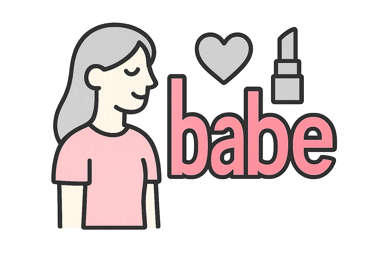 the word 'babe' in a creative pink-themed style, no background emoji