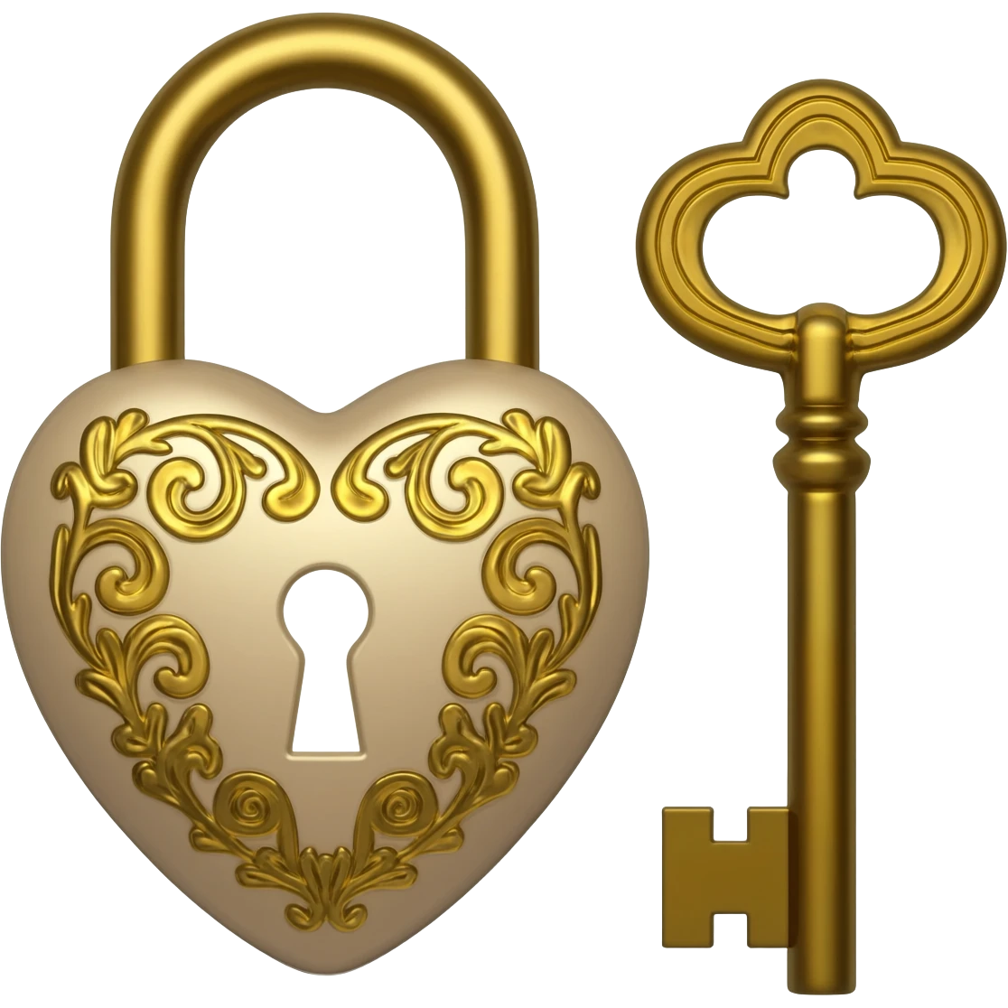 vintage beige heart-shaped lock and key emoji