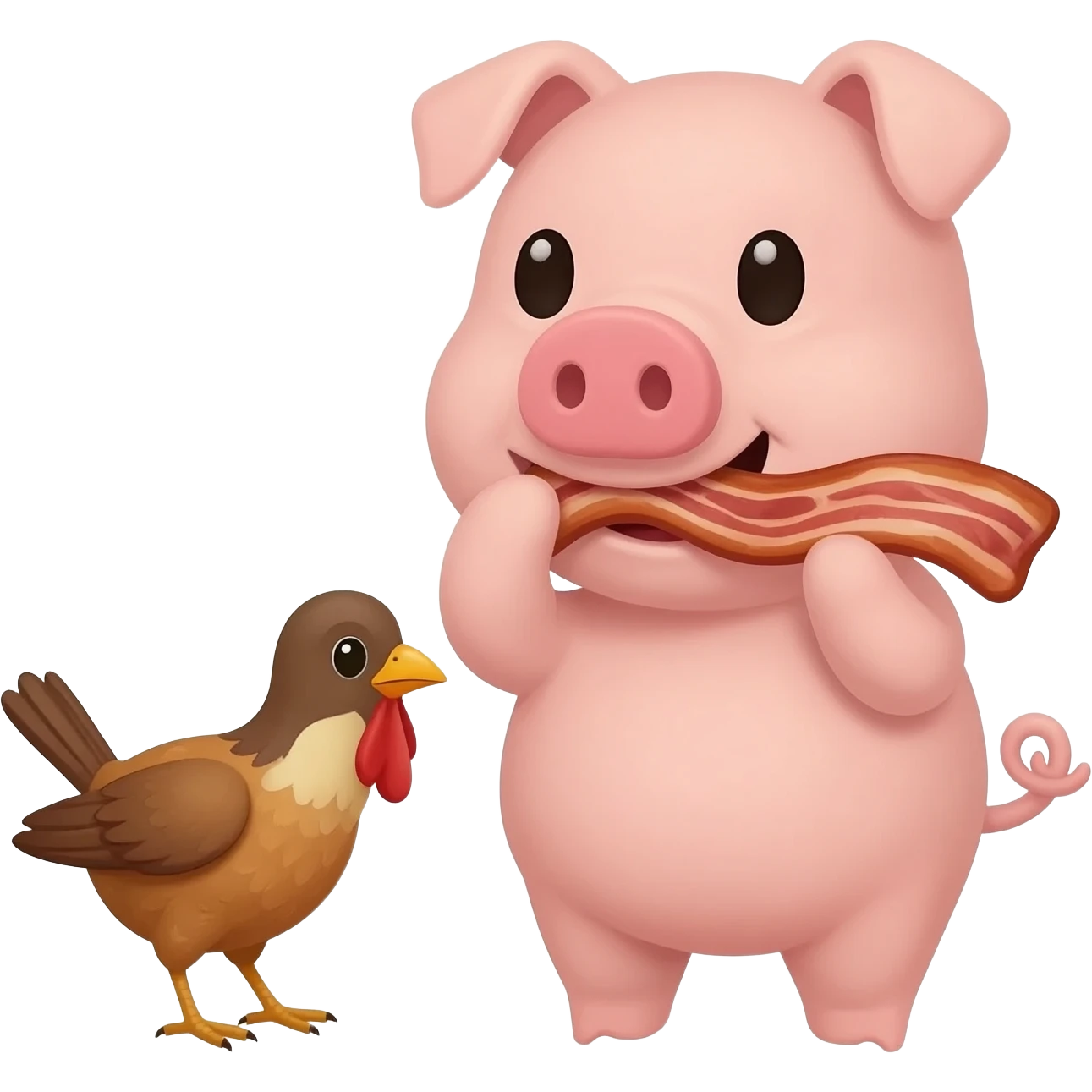 make a pig eating bacon and a bird eating chickin emoji