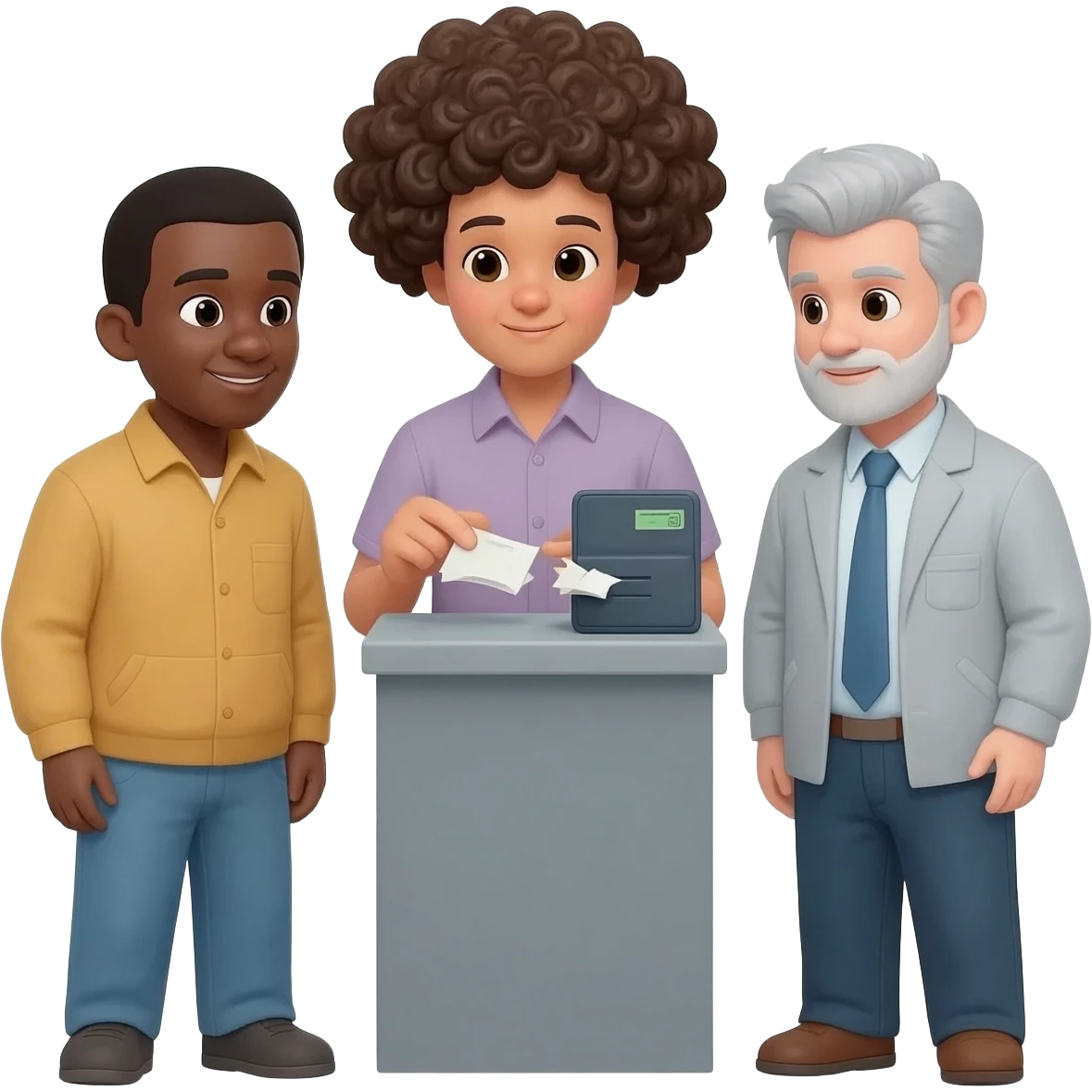 tres personas pagando renta solo hombres uno mereno y dos blanco emoji