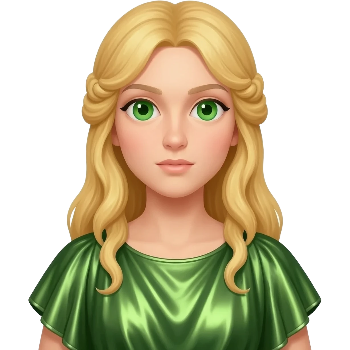 Ceres from Roman Mythology with green eyes, long blonde hair, green metallic peplos emoji