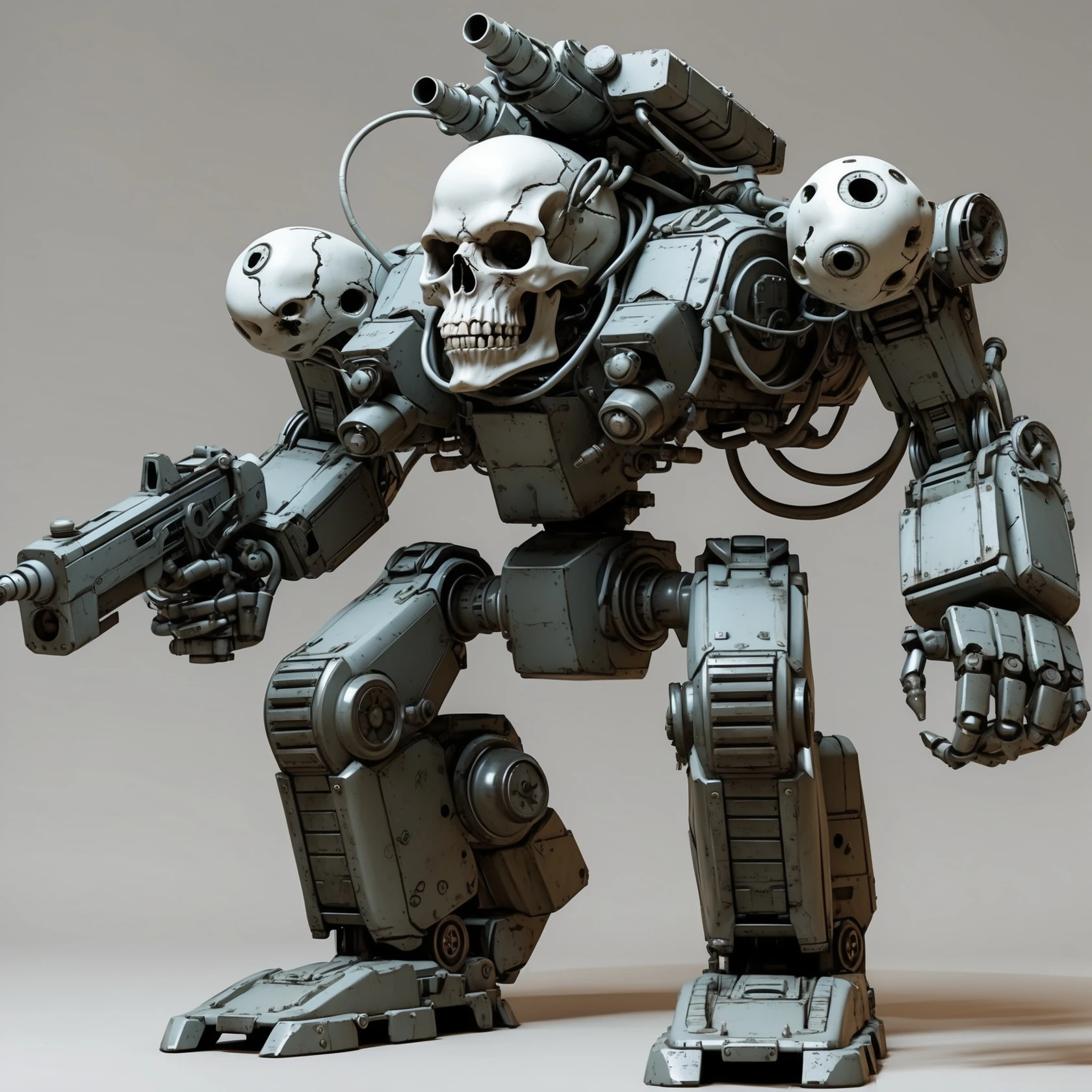 A four-armed, skull-headed tank mech with four mechanical arms equipped with guns, a skull head with cables, tank tread lower body, and an aggressive expression, exactly matching the reference image, rendered in the Phoenix style emoji