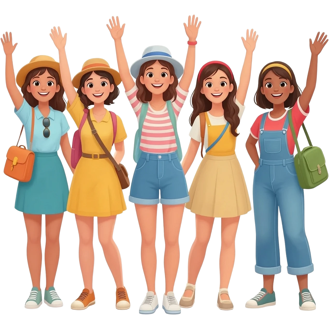 unas señoras vestidas de turistas alzando los brazos emoji