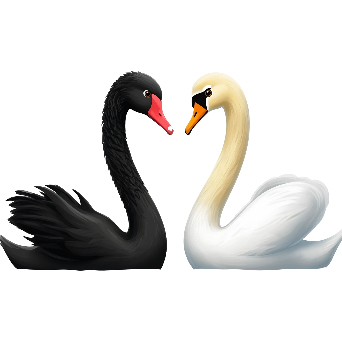 Black swan and white swan looking Two swan face each other floating emoji