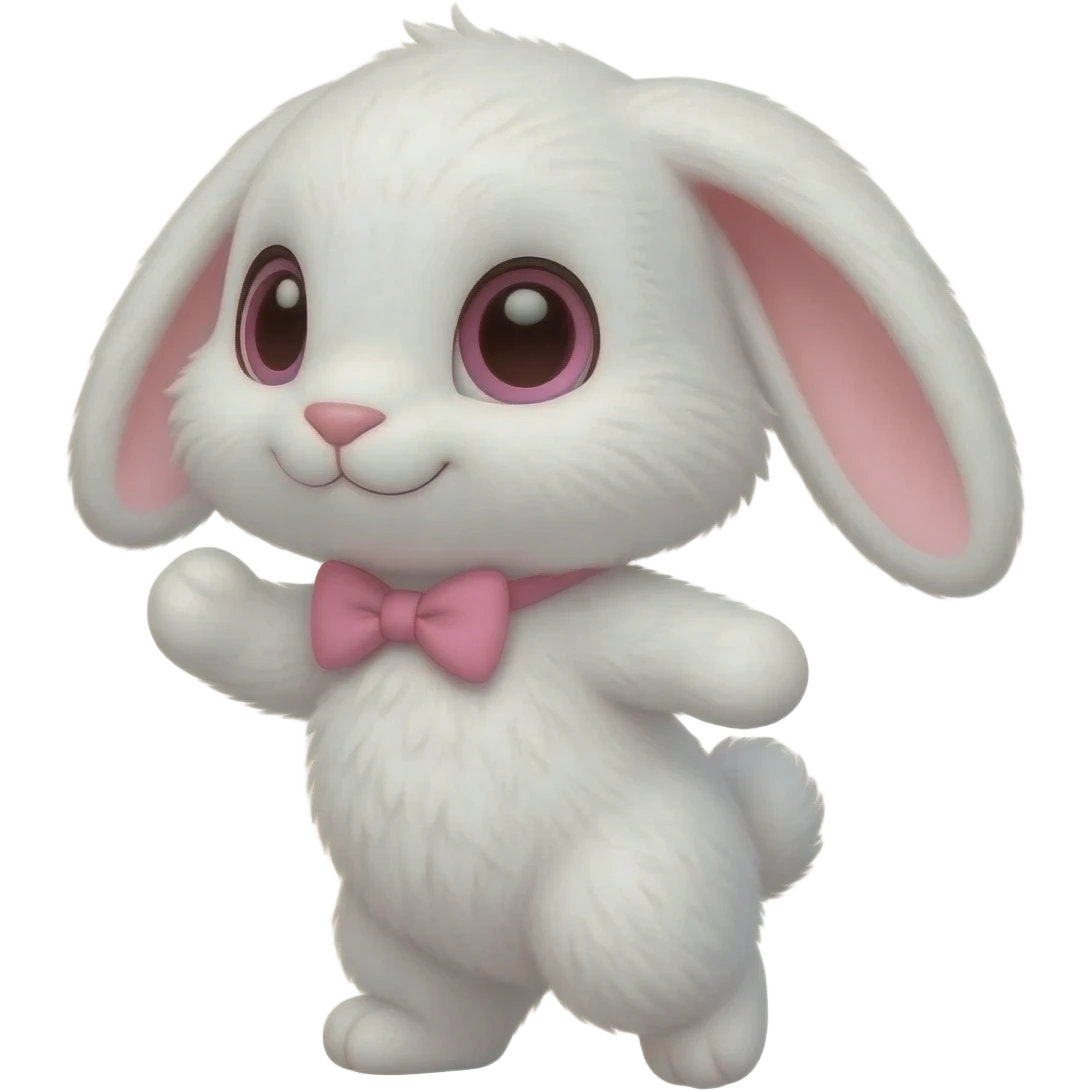 Cute white bunny with pink bowtie emoji