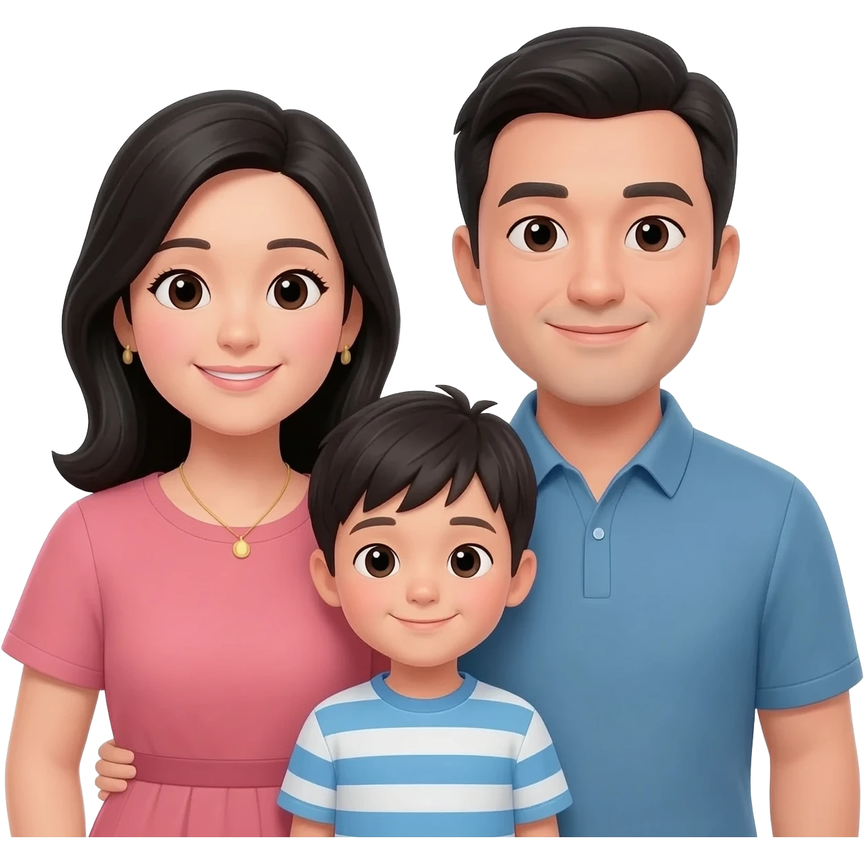 Mãe com cabelo preto pai e menino emoji