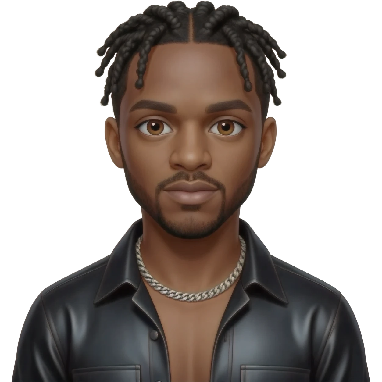 Sean Paul with brown eyes, black cornrows, black metallic shirt, silver necklace emoji