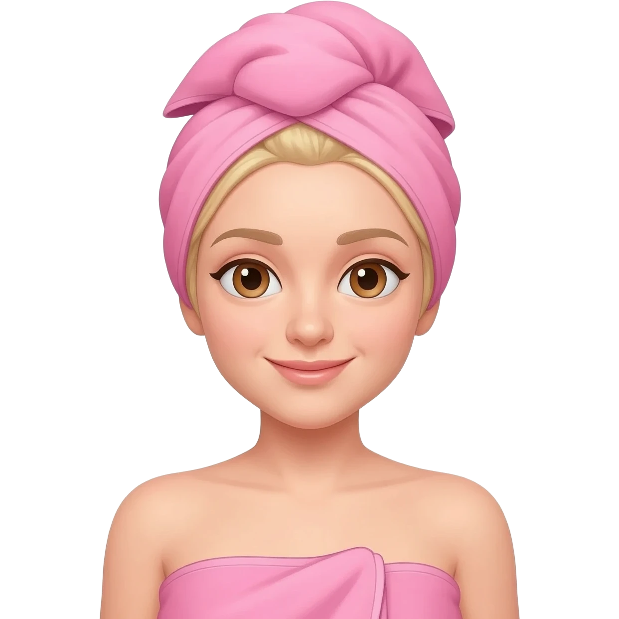 Light fair tone skin light brown eyes wearing pink head and body towel blonde hair emoji