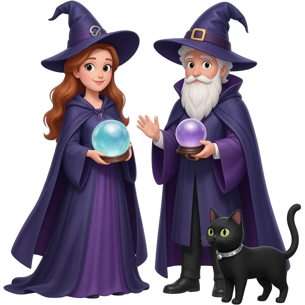 magician couple and their pet cat emoji