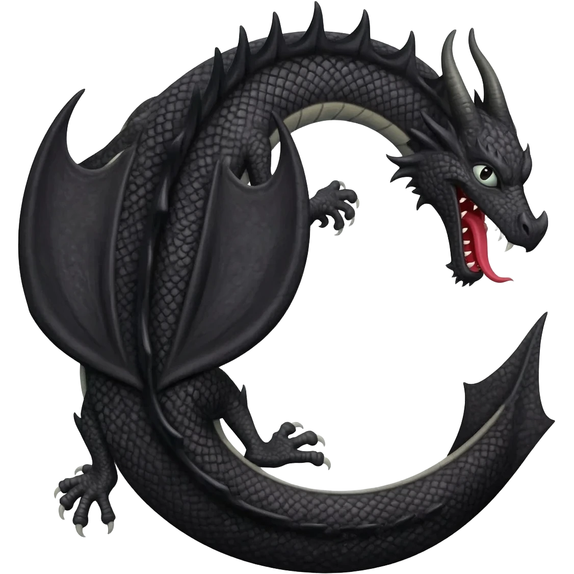 Дракон має бути в польті зігнктий типу літра с але в іншу сьорону і крала торчати і він чорний emoji