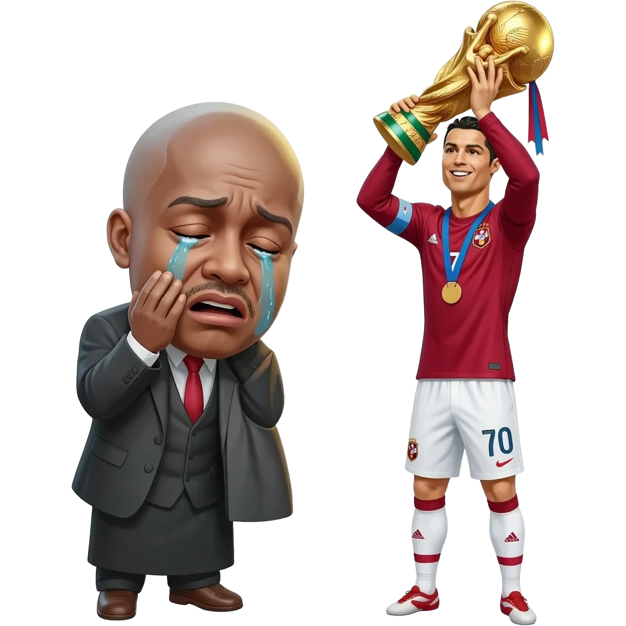 Lamine yamal en train de pleuré devant ronaldo pendant que ronaldo soulève la coupe du monde emoji