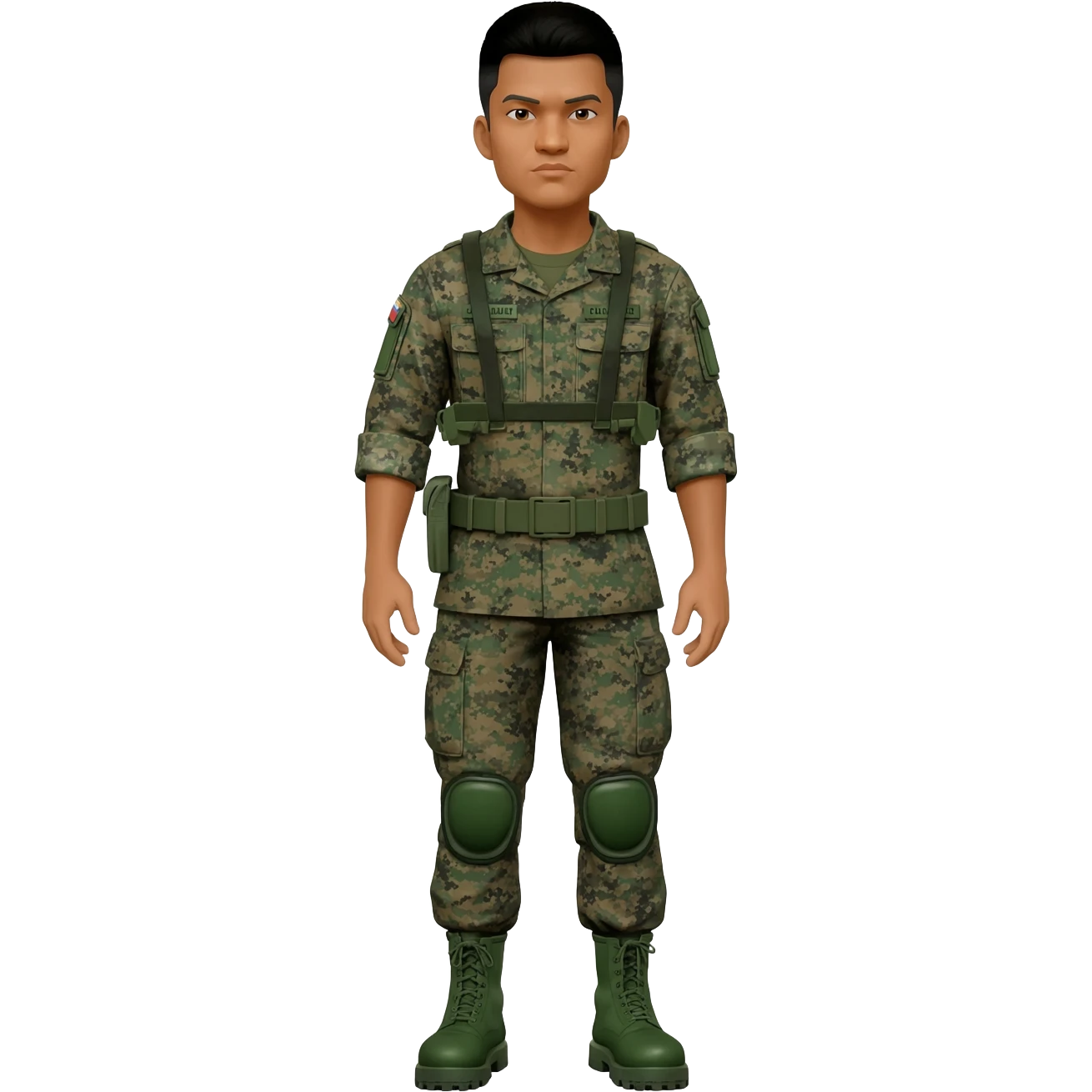 Filipino soldier bdu camo with green combat boots no plate carrier and no belt no knee pads emoji