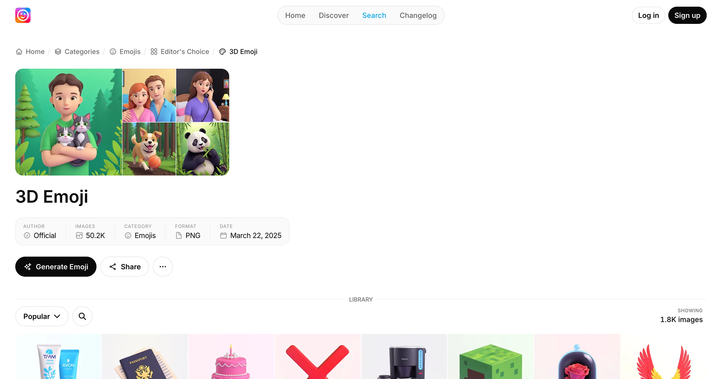 showcase of model page for 3d emojis