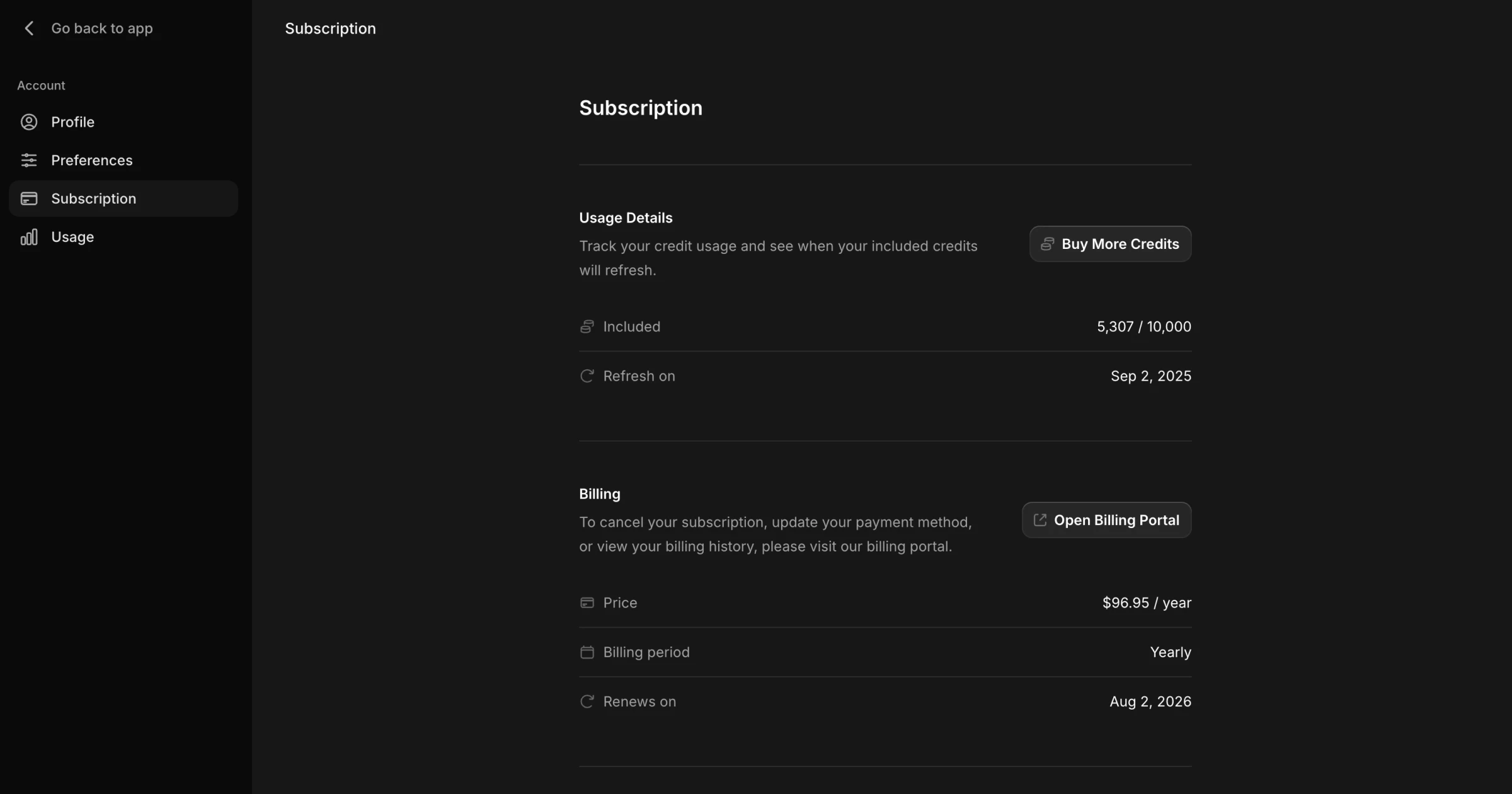 showcase of subscriptions page