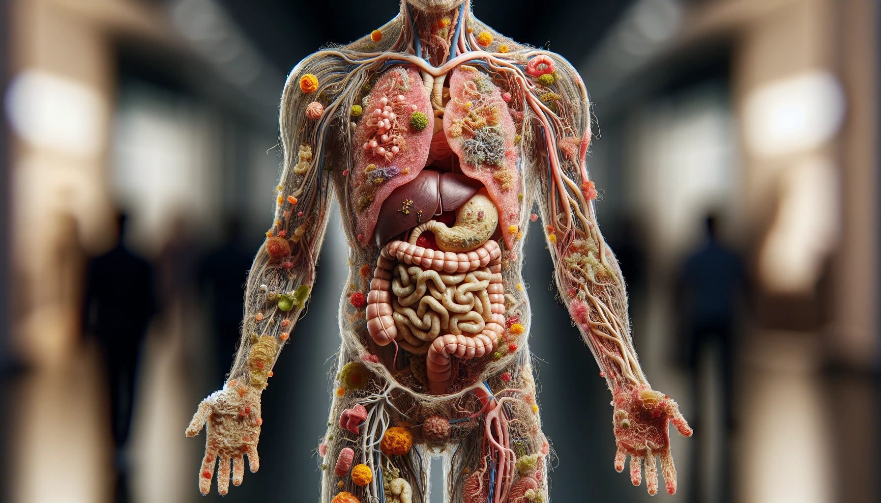 corpo umano anatomico che accumula tossine e malattie nel corpo , iperrealistico 4k emoji