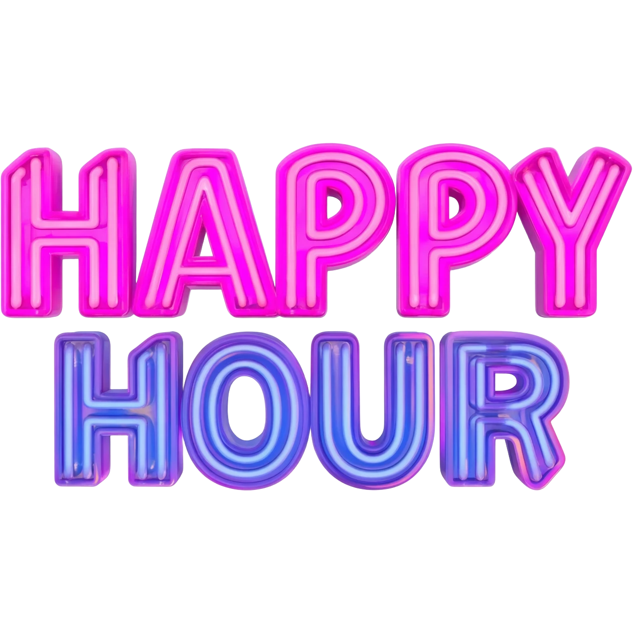 Big neon lights that say HAPPY HOUR emoji