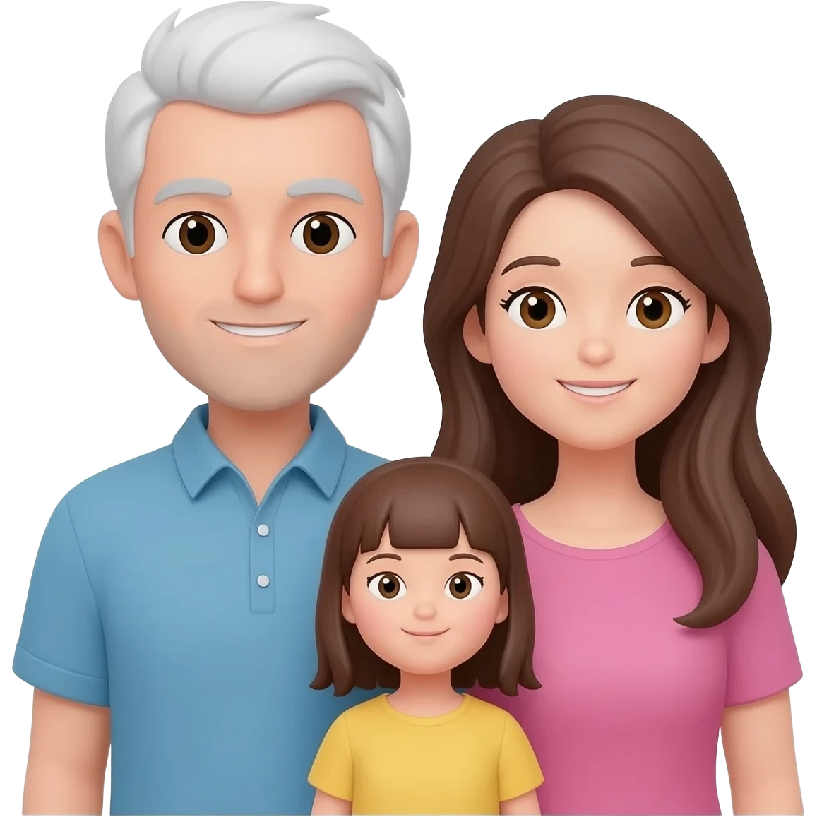 家三口嘅emoji~爸爸要白色頭髮~媽媽就攣頭髮長嘅~囡囡同媽媽高度差唔多啡色頭髮女仔 emoji