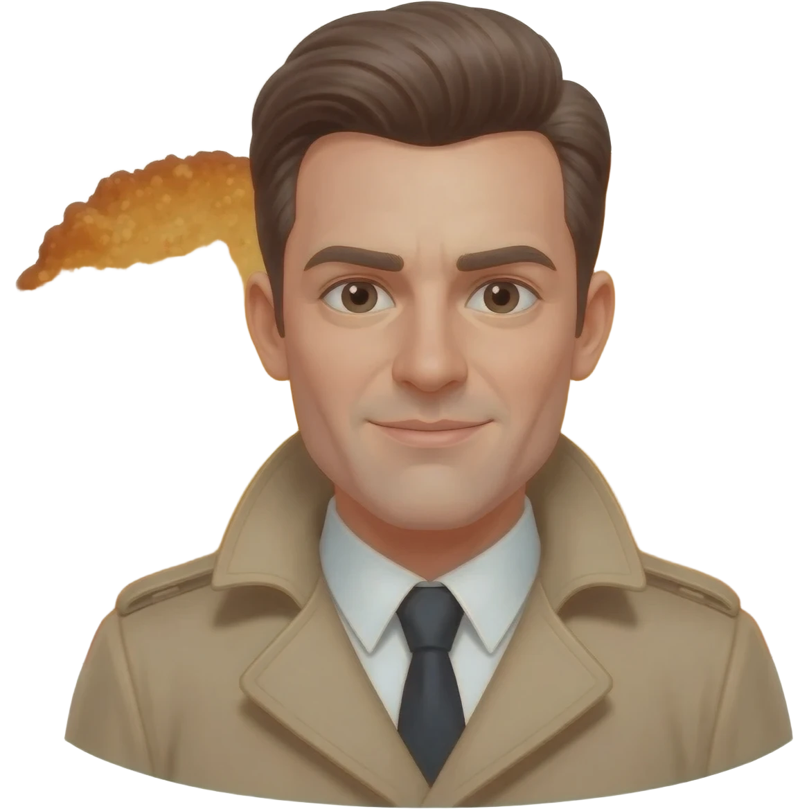 Schnitzel neben einem Herz und Mann im Trenchcoat emoji