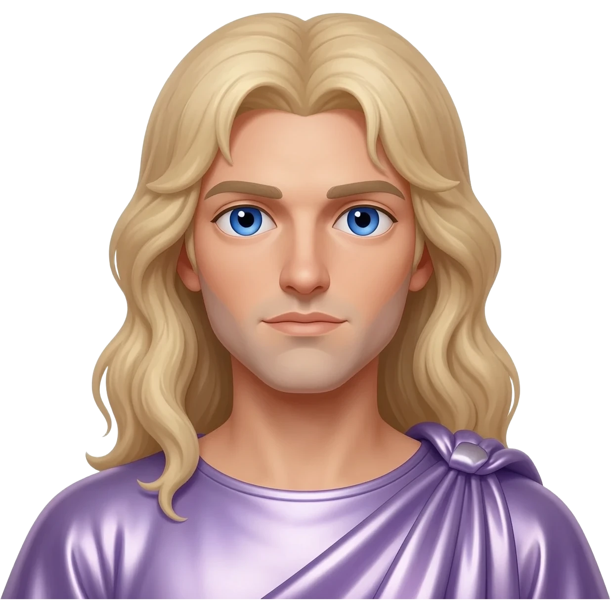 Jupiter from Roman Mythology with blue eyes, long light blonde hair, lilac metallic toga emoji