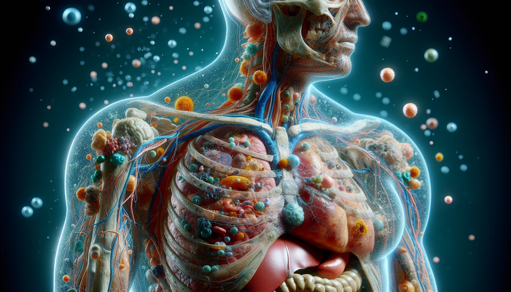 corpo umano anatomico che accumula tossine e malattie nel corpo , iperrealistico 4k emoji