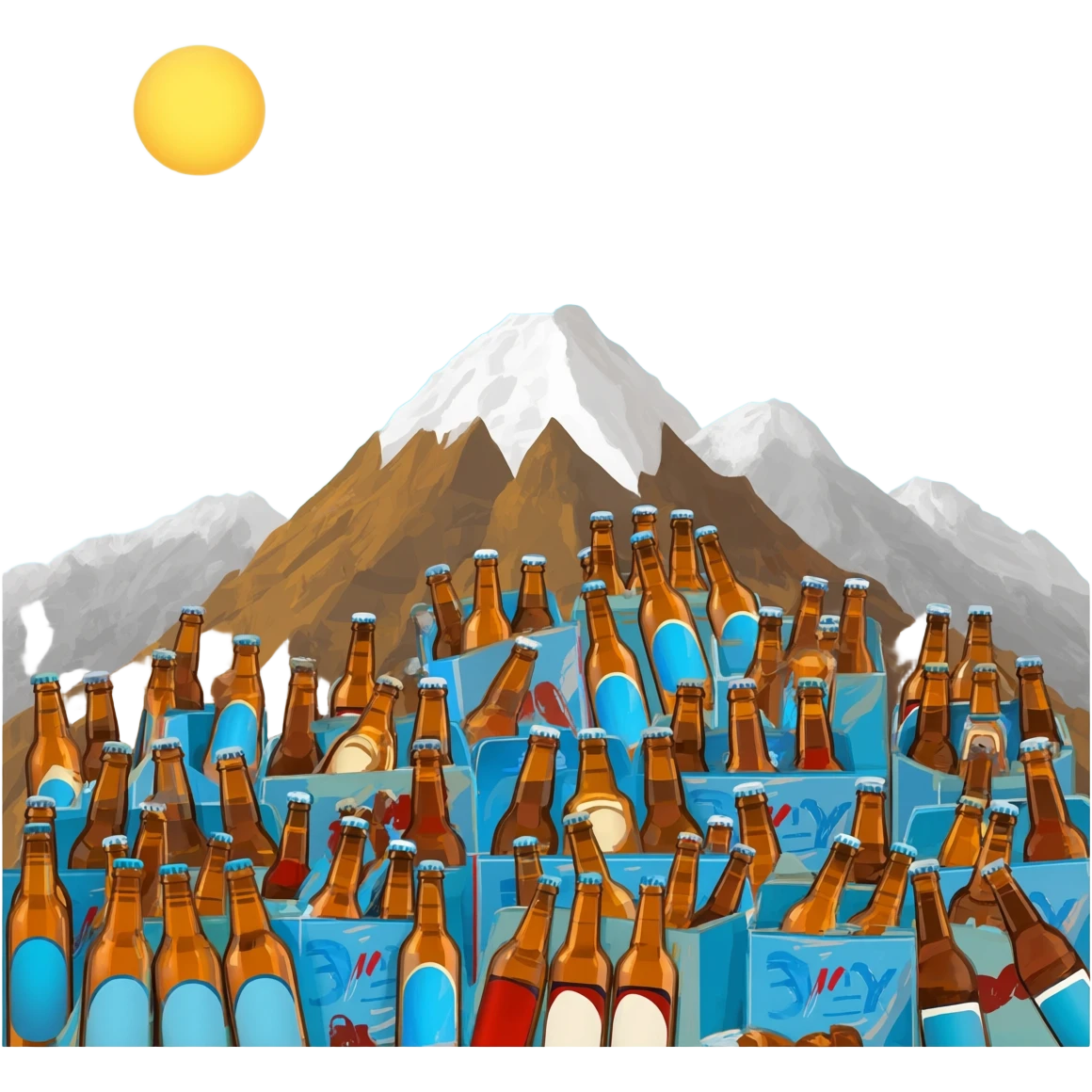 A mountain of beer bottle boxes. emoji