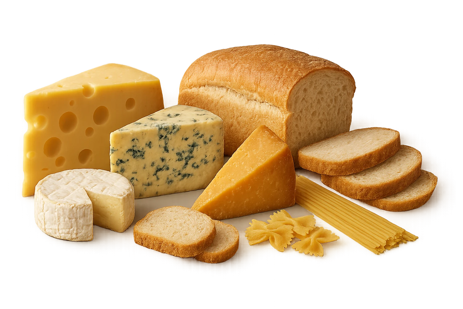 FORMAGGI, PANE BIANCO E PASTA, IPERREALISTICI 4K emoji