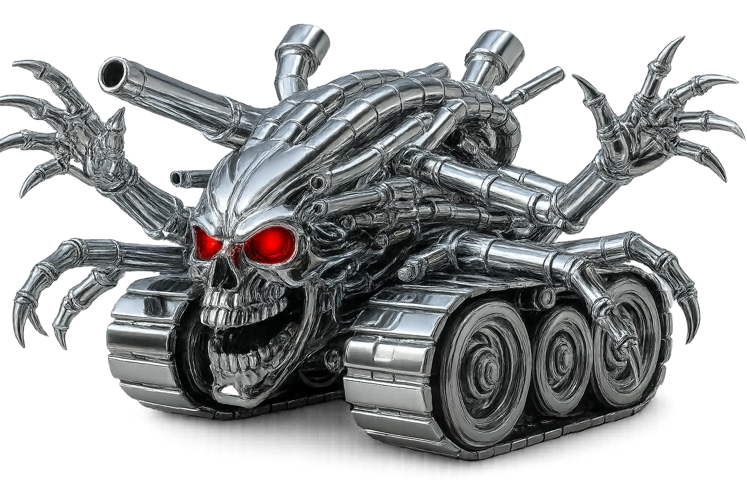 Make the metal finish much shinier and glossier, keeping all details, pose, and style exactly the same. Transparent background. emoji