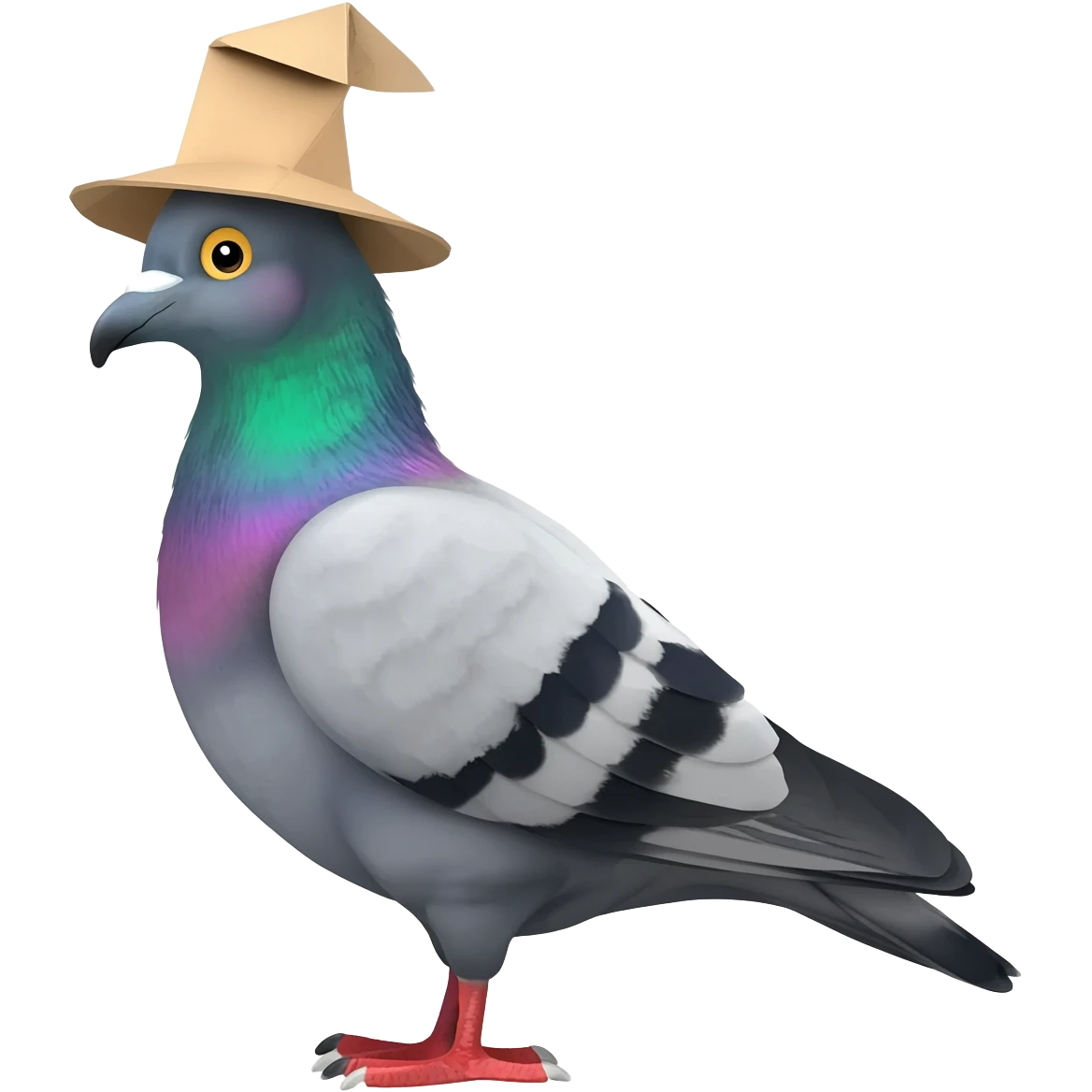 Pigeon avec un chapeau en papier emoji